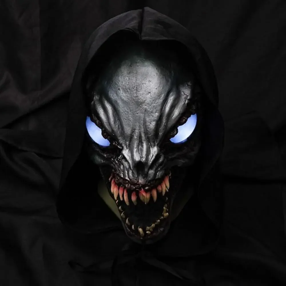 LED Monster Mask Adult Horror Latex Light Up Eyes Full Head Scary Costume